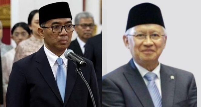 Kolase foto Brian Yuliarto (kiri) saat dilantik menjadi Mendiktisaintek oleh Presiden Prabowo, Rabu 19 Februari 2025 dan Satriyo Brojonegoro (kanan) mantan Mendiktisaintek.