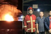Kolase foto kebakaran PT Bumi Waras Lampung utara dan saat polisi memberikan keterangan, Kamis 20 Februari 2025, malam |  Istimewa/Putra/Media Prioritastv.com.