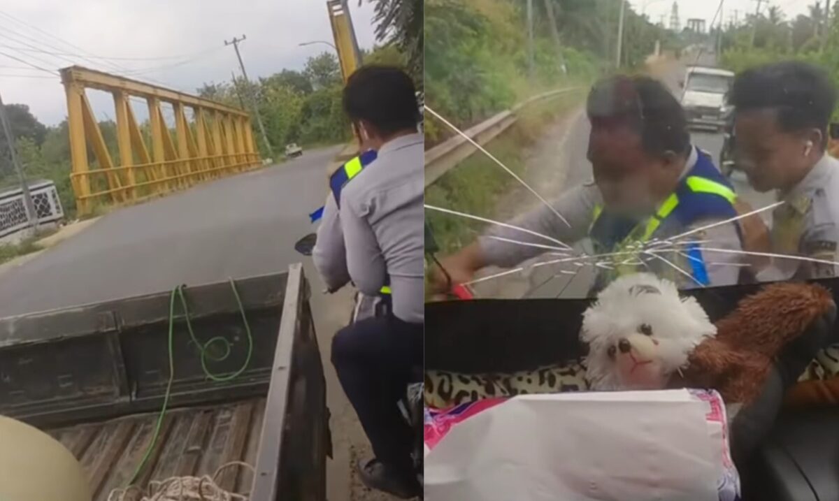 Kolase foto saat dua oknum Dishub Lampung Tengah diduga akan memalak sopir di Jalan Raya Kota Gajah - Gunung Sugih, Senin 17 Februari 2025 | Dok. Tangkapan Layar Video.