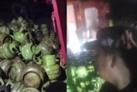 Kolase foto saat Koramil 422-06/Sumber Jaya, Sertu Noprianto, yang berada di lokasi kejadian dan gas melon yang berserakan paska kecelakaan, Senin 24 Februari 2025, malam | Dok. Istimewa.