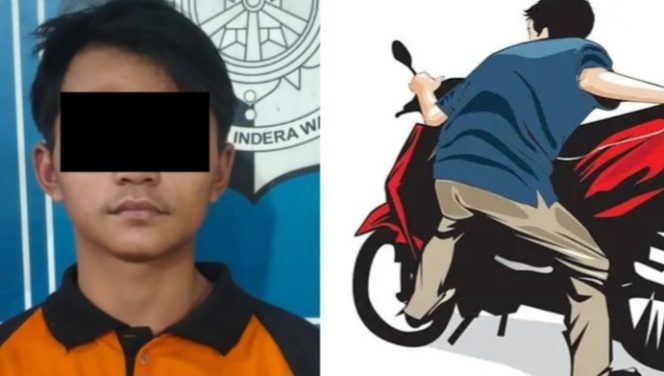 
 Kolase foto tersangka RGA yang ditanhkap Polsek Padang Ratu, Lampung Tengah dan ilustrasi Curanmor | Dok. Polres Lampung Tengah/Erwin/Media Prioritastv.com.