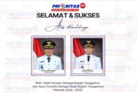 Flyer ucapan selamat kepada Bupati dan Wakil Bupati Tanggamus | Media Prioritastv.com.
