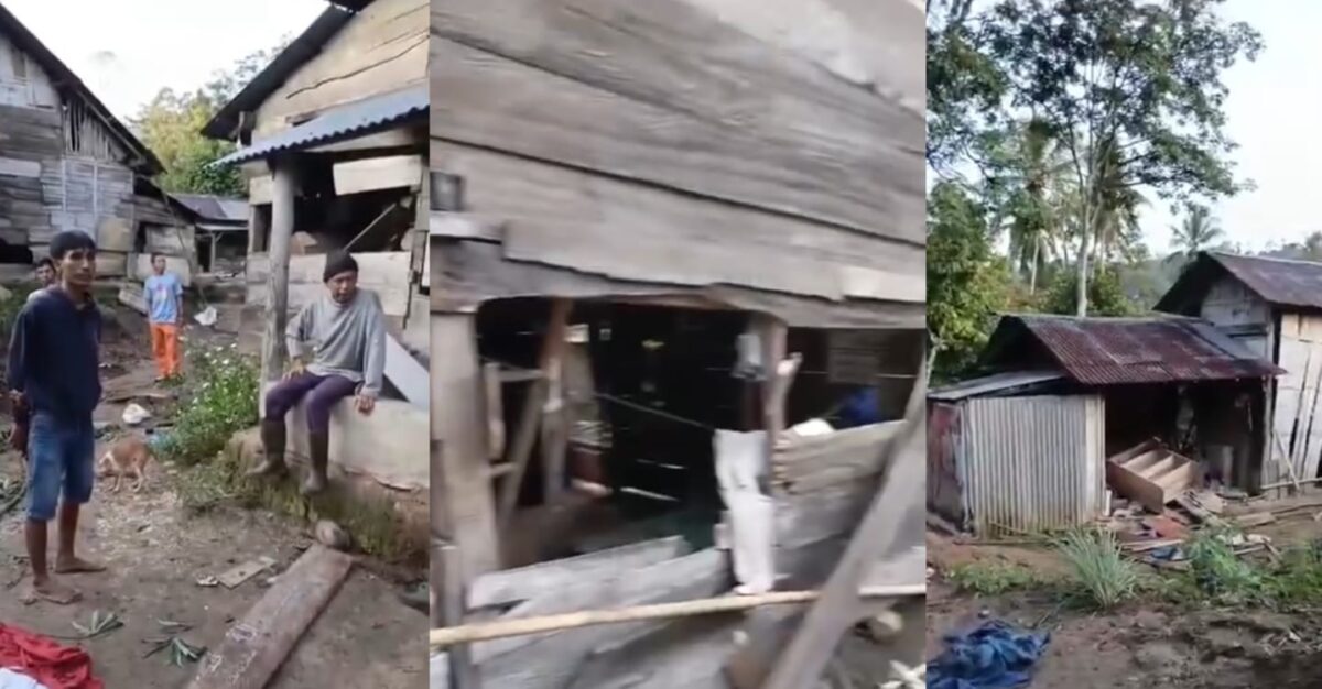 Kolase foto warga yang berada di lokasi dan kondisi gubuk yang dirusak kelompok gajah liar di umbul 8 pekon talang asahan, semaka, Senin 3 Maret 2025 | Dok. Istimewa.