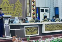 Bupati Pringsewu, Riyanto Pamungkas saat menyampaikan pidato perdana di DPRD setempat, Senin 3 Maret 2025 | Dok. Kominfo Pringsewu.