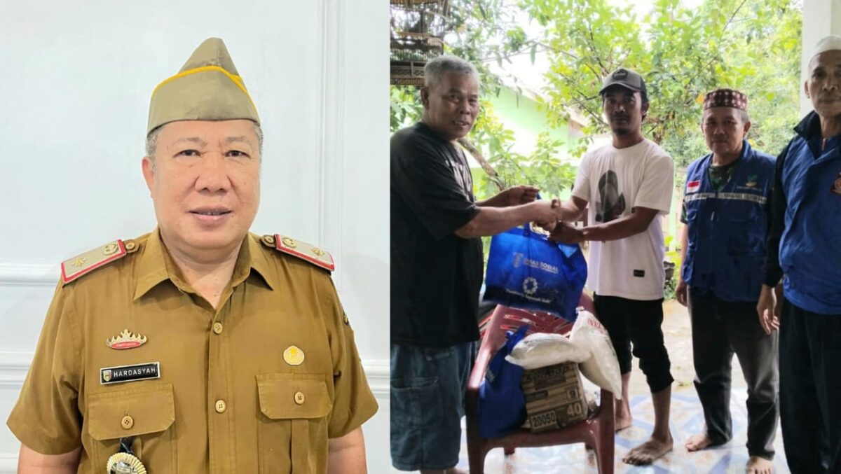 Kolase foto Kadis Sosial Hardarsyah dan saat perwakilan Dinsos menyerahkan bantun korban kebakaran di Talang Padang, Senin 3 Maret 2025 | Dok. Istimewa.