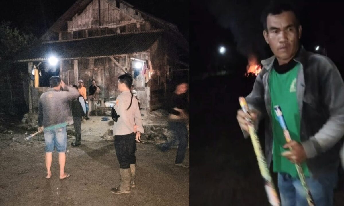 Kolase foto tim yang bersiaga di Dusun Umbul 8, Karang Agung dengan peralatan mercon seadanya,  Senin 3 Maret 2025 | Dok. Istimewa.