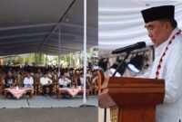 Kolase foto Forkopimda dan masyarakat yang hadir dari sisi kiri lapangan, dan saat Bupati Tanggamus Moh. Saleh Asnawi menyampaikan pidatonya, Kamis 6 Maret 2025 | Herdi/Media Prioritastv.com.