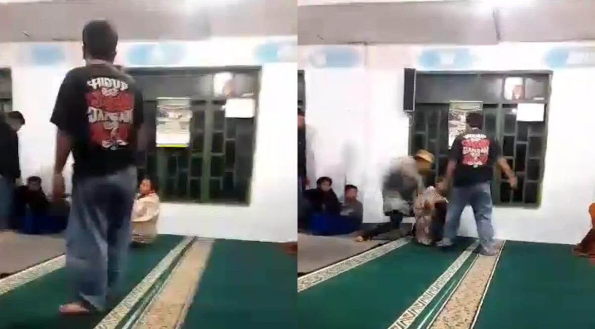 Kolase foto aksi pengeroyokan yang terekam kamera amatir di Masjid Kampung Bener Kelipah Selatan, Kec. Bener Kelipah, Kab. Bener Meriah, Aceh Minggu 2 Maret 2025 pukul 01.00 WIB | Dok. Tangkapan Layar Video.