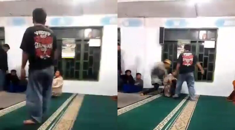 Kolase foto aksi pengeroyokan yang terekam kamera amatir di Masjid Kampung Bener Kelipah Selatan, Kec. Bener Kelipah, Kab. Bener Meriah, Aceh  Minggu 2 Maret 2025 pukul 01.00 WIB | Dok. Tangkapan Layar Video.