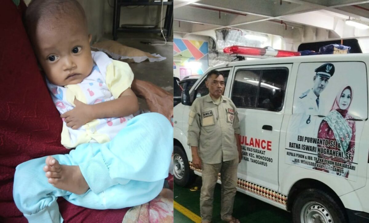 Kolase foto bocah bernama Furqon (2) asal Wonosobo, Tanggamus, penderita jantung bocor dan Ketua DDS Tanggamus Bayu Santosa saat melakukan pendampingan di RSCM Jakarta, Sabtu 8 Maret 2025, malam | Dok. DDS Tanggamus.