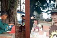 Kolase foto saat anak-anak asik membaca dan Maryadi saat menunjukan lapak baca lapak Taman Baca Masyarakat di Taman Soekarno, Kota Agung, Minggu 9 Maret 2025 | Dok. Istimewa.