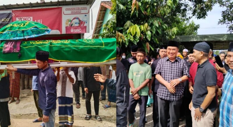 Kolase foto saat jenazah Fajariyanto diberangkatkan ke pemakaman dan kehadiran Bupati Tanghamus Moh. Saleh Asnawi mengantarkan ke pemakaman, Minggu 9 Maret 2025 | Dok. Facebook Deca-Deca.