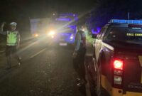 Anggota Polres Tanggamus saat melaksanakan pengamanan lalu lintas paska kabel putus di Jalinbar Kota Agung Timur, Minggu 9 Maret 2025 | Dok. Humas Polres Tanggamus.