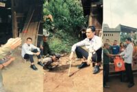 Kolase foto saat Wabup Agus Suranto berbincang dengan petugas penggiring gajah, dengan keluarga korban dan saat memberikan bantuan kepada warga Blok 3, BNS, Tanggamus | Dok. akun TikTok @AgusSurantoOfficial.