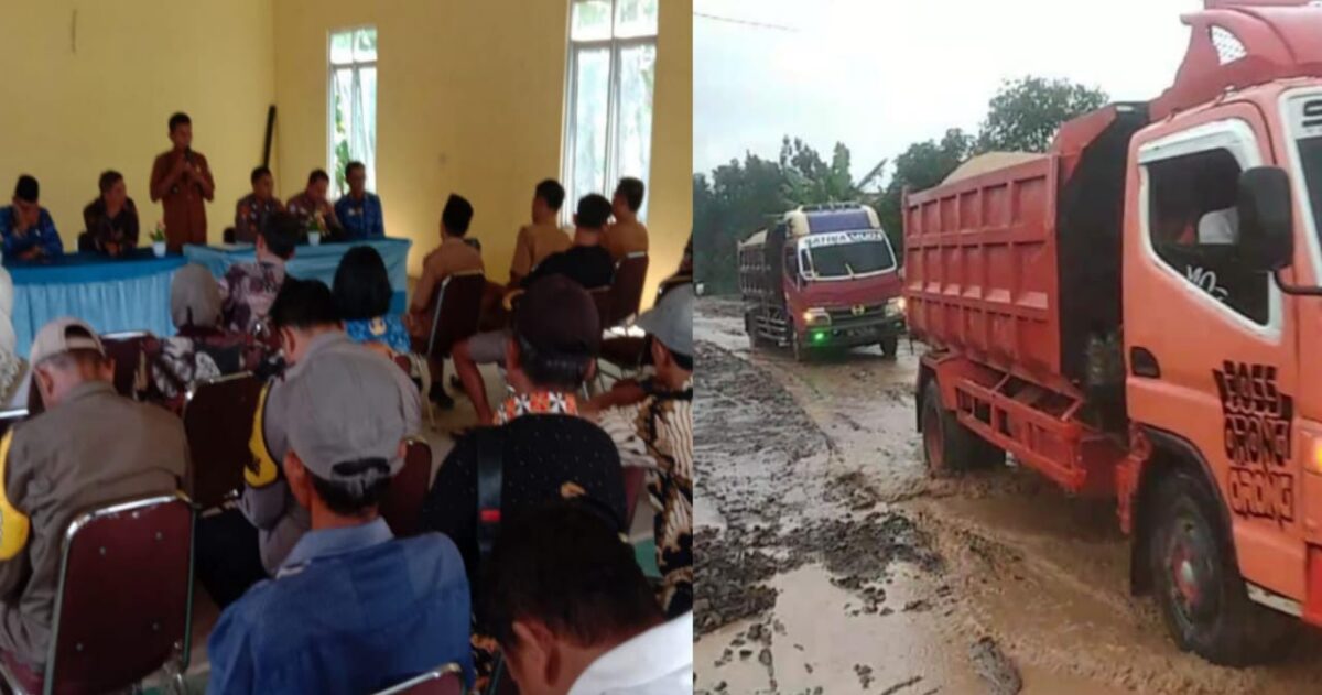Kolase foto saat warga melakukan musyawarah dan kondisi jalan yang memperihatinkan | Davit/Media Prioritastv.com.