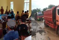 Kolase foto saat warga melakukan musyawarah dan kondisi jalan yang memperihatinkan | Davit/Media Prioritastv.com.