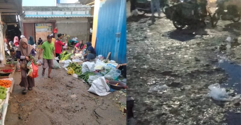 Kolase foto kondisi Pasar Sarinongko Pringsewu yang dikeluhkan pedagang maupun pengunjung, Selasa 18 Maret 2025 | Samuel/Media Prioritastv.com.