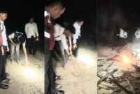 Kolase foto saat polisi melakukan pemeriksaan TKP pembunuhan dan gubuk yang dibakar massa, Kamis 20 Maret 2025 malam | Dok. Tangkapan Layar Video.