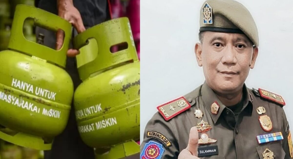 Kolase foto ilustrasi kelangkaan gas elpiji di talang padang dan Kasat Pol PP Provinsi Lampung, M. Zulkarnain | Asrul Ariski/Media Prioritastv.com.