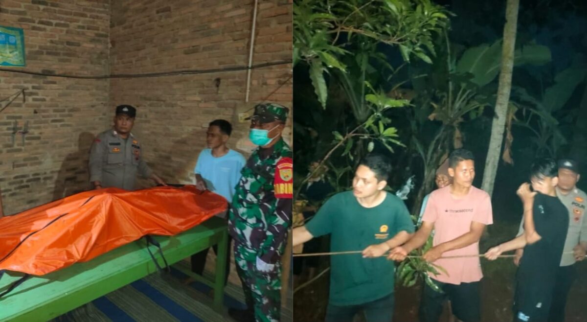 Kolase foto saat korban berada di rumah duka dan saat petugas bersama warga melakukan evakuasi dari dalam sumur, Senin 24 Maret 2025 | Dok. Humas Polres Pringsewu.