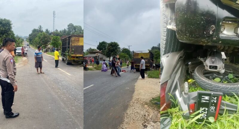 Kolase foto saat kepolisian melakukan identifikasi TKP dan paska kecelakaan dengan kondisi motor dibawah truk | Dok. Istimewa.