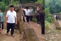 Kolase foto saat Bupati Tanggamus Moh. Saleh Asnawi mininjau jembatan penghubung Pekon Talang Sepuh Talang Padang - Pekon Pungkut Pugung bersama tim jalan lurus, Jumat 28 Maret 2025 | Dok. Istimewa.