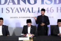Menag RI Nasaruddin Umar saat membacakan hasil sidang isbat dalam penentuan Idul Fitri 1 Syawal 1446 Hijriah | Ubay/Media Prioritastv.com.