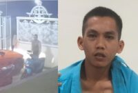 Kolase foto saat pelaku ikut masuk ke rumah yang terekam CCTV dan saat pelaku berada di RS Bhayangkara, Sabtu 29 Maret 2025 | Dok. Istimewa.