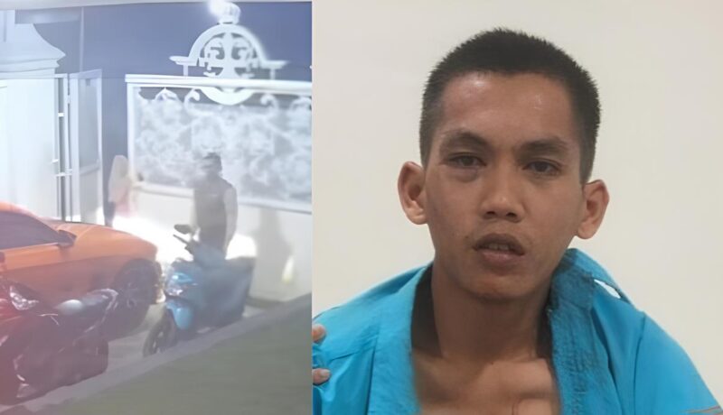 Kolase foto saat pelaku ikut masuk ke rumah yang terekam CCTV dan saat pelaku berada di RS Bhayangkara, Sabtu 29 Maret 2025 | Dok. Istimewa.