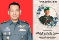 Kolase foto saat Letkol Arm Micha Arruan semasa hidup menjabat Dandim 0424 Tangamus tahun 2022 - 2023 dan flyer informasi duka yang diterima, Jumat 28 Maret 2025 | Herdi/Media Prioritastv.com.