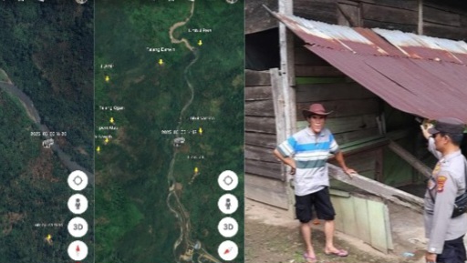 Kolase foto posisi terakhir kelompok gajah bunga dan anggota Polsek Semaka saat berada di Umbul 8 Pekon Talang Asahan, Senin 3 Maret 2025.
