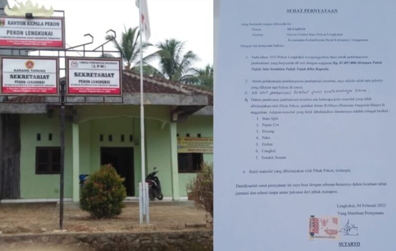 Kolase foto kantor pekon lengkukai dan surat pernyataan salah satu warga setempat | Dok. Istimewa..