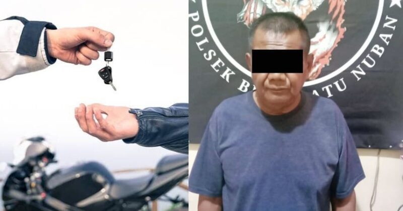 Kolase foto ilustrasi saat tersangka meminjam motor dan saat ditangkap Polsek Bumi Ratu Nuban, Lampung Tengah, sebelum dijebloskan penjara, Selasa 1 April 2025 | Dok. Istimewa.