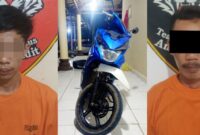 Kolase foto tersangka begal inisial ALB, barang bukti sepeda motor korban dan penadah hasil curian inisial MT alias Tumpeng dalam perkara Curas di Jalinsum Kampung Dalem Ilir, Rumbia, Lampung Tengah.