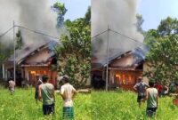 Kolase foto saat kebakaran yang terjadi di Dusun 1 Pekon Karangbrak Kecamatan Pematang Sawa, Tanggamus, Rabu 9 April 2025 | Sungatno/Media Prioritastv.com.