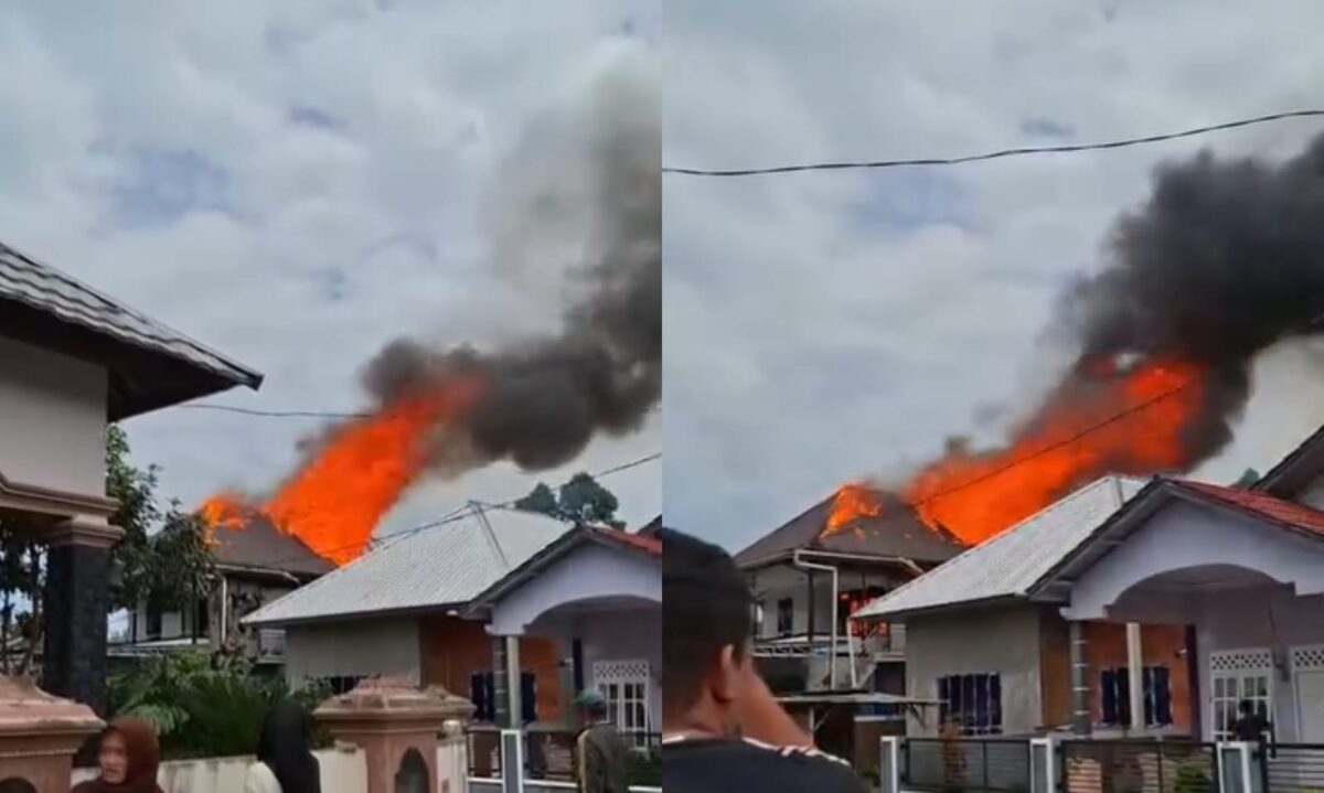 Kolase foto saat api berkobar dan asap membumbung tinggi dalam kebakaran di Pekon Gunung Sugih, Kecamatan Balik Bukit, Lampung Barat, Kamis 10 April 2025 | Dok. Istimewa.