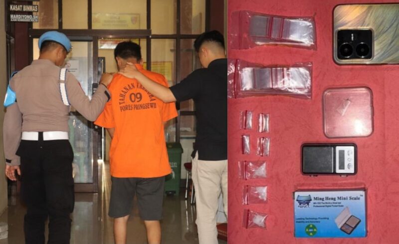Kolase foto saat tersangka dijebloskan ke sel tahanan dan barang bukti yang berhasil diamankan polisi, Kamis 10 April 2025 | Dok. Humas Polres Pringsewu.