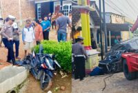 Kolase foto saat polisi melakukan evakuasi dua kendaraan yang terlibat dalam kecelakaan di Simpang Agung,  Seputih Agung,  Lampung Tengah, Jumat 11 April 2025 sore | Dok. Humas Polres Lampung Tengah.