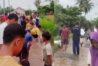 Kolase foto saat warga Sumberagung, Ambarawa Pringsewu gogoh iwak di Jalan Berkubang, Minggu 13 April 2025 | Dok. Istimewa.