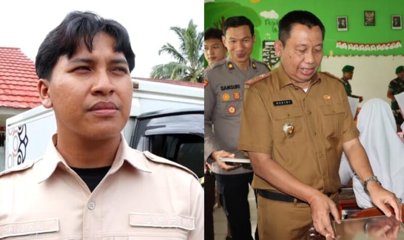 Kolase foto saat Kepala SPPG Kota Agung, Panji Kurniawan memberikan keterangan pers dan saat Sekda Tanggamus Suaidi menyerahkan MBG kepada pelajar SMAN 2 Kota Agung, Senin 14 April 2025 | Herdi/Media Prioritastv.com.