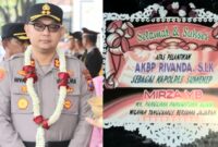 Kolase Foto Kapolres Sumenep Jawa Timur AKBP Rivanda saat pertama kali menginjakan kaki di Polres setempat dan papan bunga ucapan selamat dari Kerajaan Adat Paksi Pak Skala Brak Kepaksian Pernong Tanggamus | Dekki/Media Prioritastv.com.