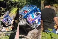Kolase foto truk yang berada di sungai dalam kondisi ringsek dan saat warga sedang mengevakuasi korban, Selasa 22 April 2025 | Dok. Tangkapan Layar Video.