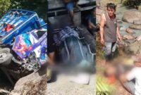 Kolase foto truk yang berada di sungai berbatu Way Sindi dan korban yang sedang dievakuasi oleh warga, Selasa 22 April 2025 | Dok. Tangkapan Layar Video.