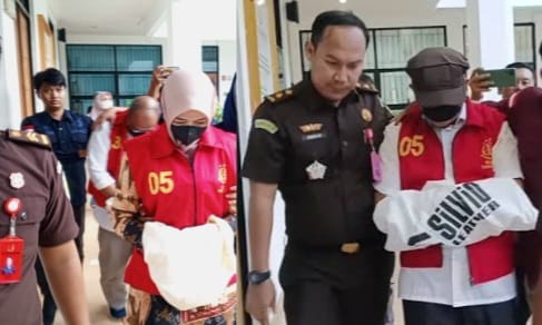 Ketiganya tersangka saat digelandang usai ditetapkan tersangka, Marizan lebih dahulu ditahan sejak 16 April 2025, sementara Meri Yosepa dan MTP menyusul pada Kamis malam, 24 April 2025 | Herdi/Media Prioritastv.com.