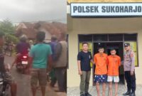 Kolase foto tersangka saat ditangkap massa dan saat berada di Polsek Sukoharjo, Sabtu 26 April 2025 | Dok. Ist.