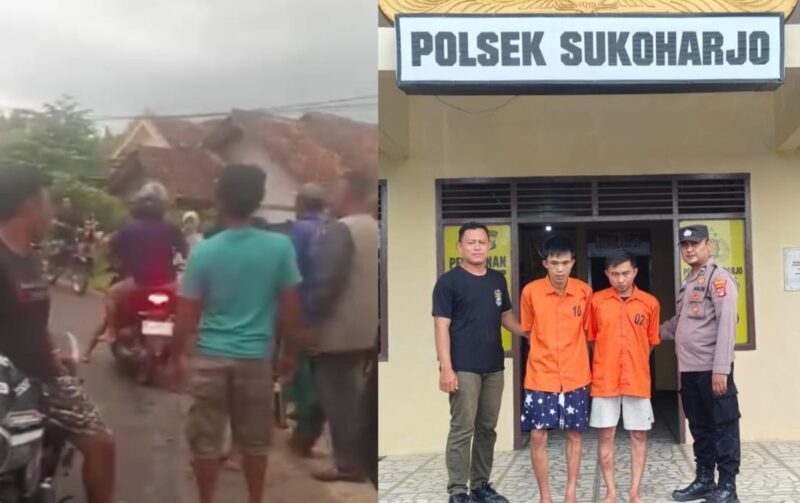 Kolase foto tersangka saat ditangkap massa dan saat berada di Polsek Sukoharjo, Sabtu 26 April 2025 | Dok. Ist.