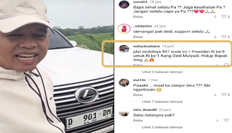 Kolase foto Gubernur Jabar KDM saat mengunggah pelat baru mobil mewahnya di instagram @dedimulyadi71 | Dede Rusdi/Media Prioritastv.com.