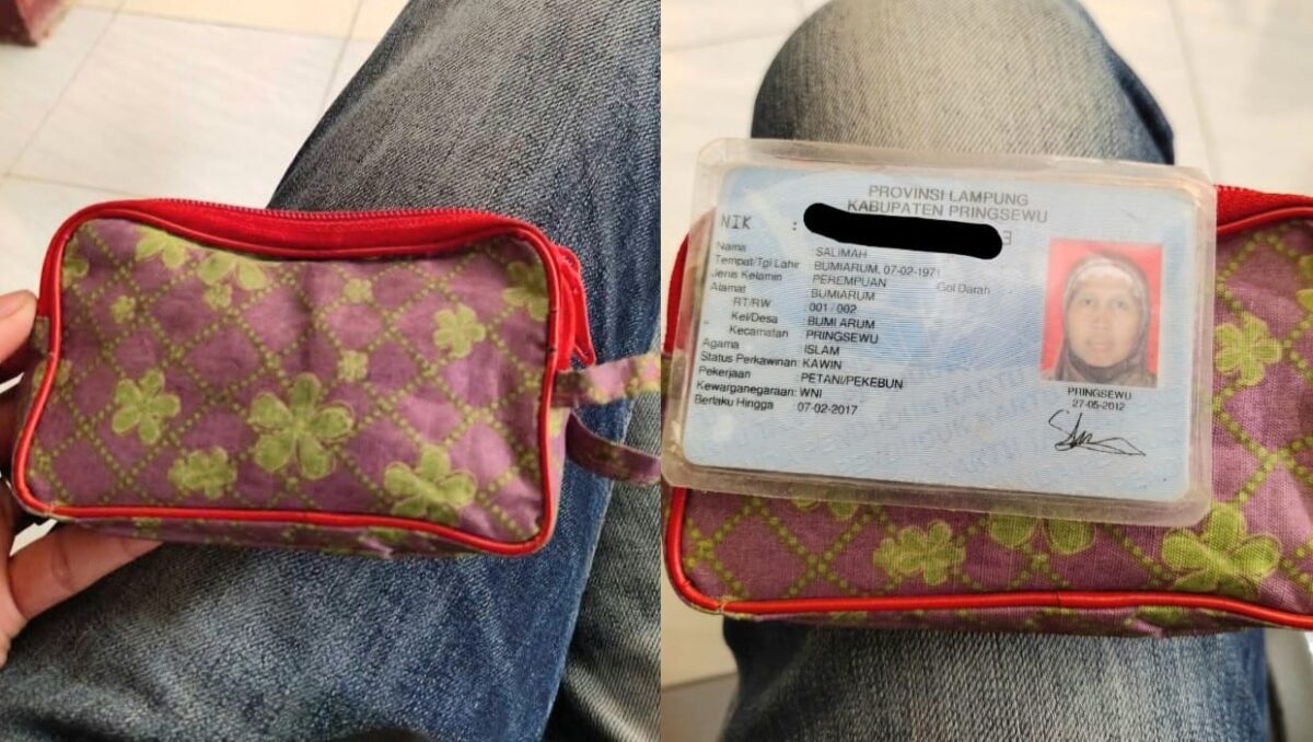 Kolase foto postingan facebook Diky Pirnandes tentang temuan dompet merah berisi uang dan surat di Datar Lebuay, Air Naningan, Tanggamus, Rabu 30 April 2025 | Dok. Facebook.