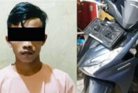 Tersangka RK yang ditangkap polisi dan sepeda motor korban yang berhasil diamankan, Sabtu 5 April 2025 | Dok. Polres Lampung Tengah.