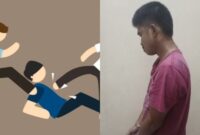 Kolase foto ilustrasi penganiayaan dan saat tersangka Darmawan berada di Polsek Limau, Selasa 8 April 2025 |